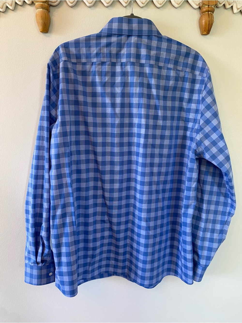 Michael Kors Mens Blue Gingham Long-Sleeve Dress Shirt - office wear - Picture 6 of 7